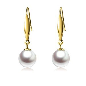 18k Yellow Gold 9MM Pearl Dangle Earrings