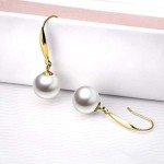 18k Yellow Gold 9MM Pearl Dangle Earrings