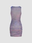 CIDER Star Glitter Ruched Mini Dress, Purple, Large