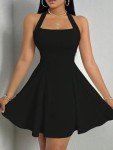 Milumia Women's Halter Mini Dress Backless A Line Flare Party Club Short Dresses, Black, Medium