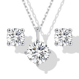 Moissanite Necklace and Earring Set in White Gold