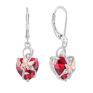 Infinity Butterfly Heart Drop Earrings with Ruby