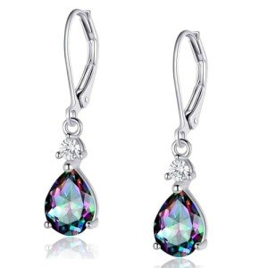 Vintage Rainbow Quartz Teardrop Leverback Earrings