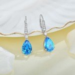 Teardrop Aquamarine Birthstone Dangle Earrings for Women