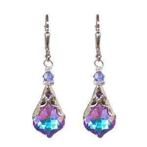 Vintage Victorian Dangle Earrings with Colored Crystals
