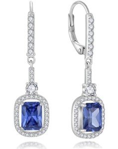 Blue Tanzanite Halo Drop Earrings for Women