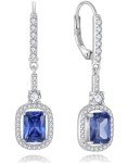 Blue Tanzanite Halo Drop Earrings for Women