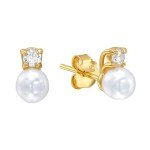 Elegant 18K Gold-Plated Diamond and Pearl Stud Earrings