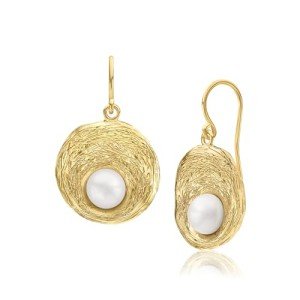 Freshwater Pearl & 14K Gold Textured Earrings