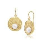 Freshwater Pearl & 14K Gold Textured Earrings