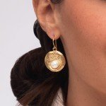 Freshwater Pearl & 14K Gold Textured Earrings