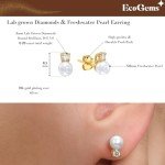 Elegant 18K Gold-Plated Diamond and Pearl Stud Earrings