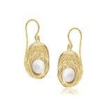 Freshwater Pearl & 14K Gold Textured Earrings