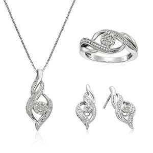 Diamond Jewelry Set: Pendant, Earrings & Ring