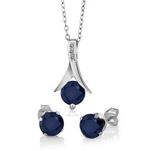 Blue Sapphire and Diamond Pendant Earrings Set