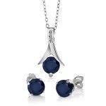 Blue Sapphire and Diamond Pendant Earrings Set