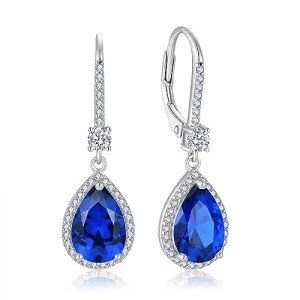 Sapphire Teardrop Leverback Birthstone Earrings for Women