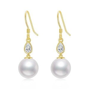 14k Gold Pearl Dangle Earrings for Women
