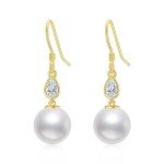 14k Gold Pearl Dangle Earrings for Women