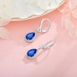 Sapphire Teardrop Leverback Birthstone Earrings for Women