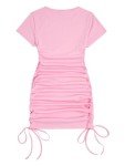 Milumia Women's Casual Rib Knit Short Sleeve Drawstring Ruched Bodycon Mini T Shirt Dress, Pink, XX-Small