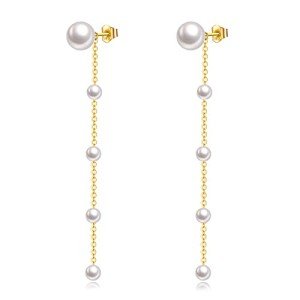 14K Gold Pearl Stud and Chain Earrings for Women