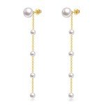 14K Gold Pearl Stud and Chain Earrings for Women