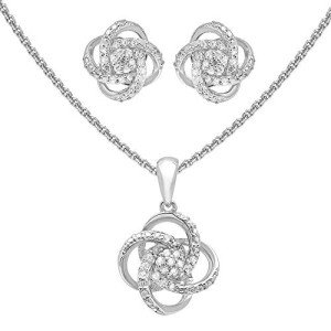Elegant Silver Diamond Love Knot Jewelry Set