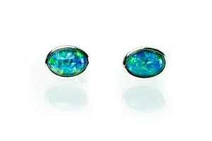 Opal Stud Earrings in White Gold Plated Silver