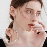 14K Gold Pearl Stud and Chain Earrings for Women