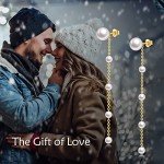 14K Gold Pearl Stud and Chain Earrings for Women