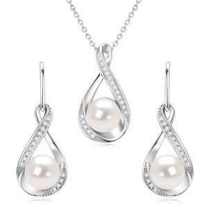 Sterling Silver Pearl Jewelry Set for Women