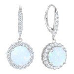 Guesma White Opal Halo Dangle Earrings for Women