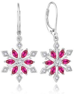 Christmas Ruby Snowflake Earrings for Women