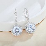 Guesma White Opal Halo Dangle Earrings for Women