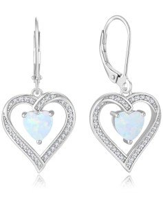 White Opal Heart Dangle Earrings in Sterling Silver
