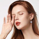 Guesma White Opal Halo Dangle Earrings for Women