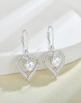 White Opal Heart Dangle Earrings in Sterling Silver