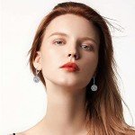 Guesma White Opal Halo Dangle Earrings for Women