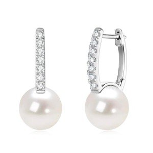 Sterling Silver Pearl Drop Hoop Earrings for Women