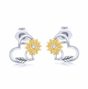 14k Gold Sunflower Heart Earrings for Women