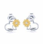 14k Gold Sunflower Heart Earrings for Women