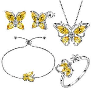 Yellow Butterfly Birthstone Jewelry Set for Women
