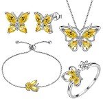 Yellow Butterfly Birthstone Jewelry Set for Women