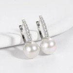 Sterling Silver Pearl Drop Hoop Earrings for Women