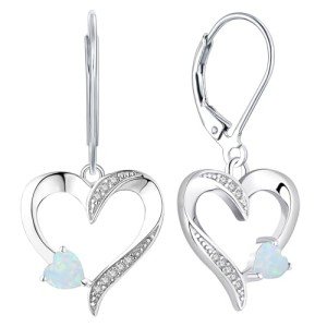 Sterling Silver Heart Dangle Earrings with Opal