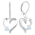 Sterling Silver Heart Dangle Earrings with Opal