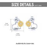 14k Gold Sunflower Heart Earrings for Women