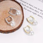 Sterling Silver Pearl Drop Hoop Earrings for Women