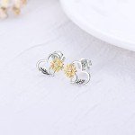 14k Gold Sunflower Heart Earrings for Women